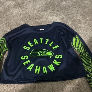 NFL Seattle Seahawks Navy Crop Top with Neon Green Logo